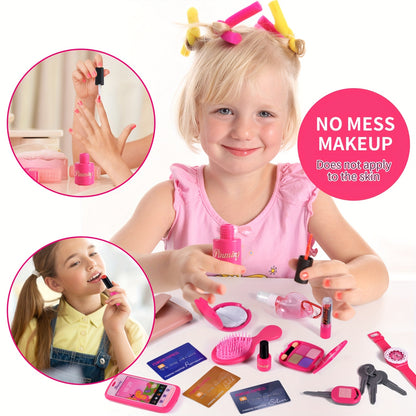 Pink Princess Play Purse, with Handbags, Phone, Pretend Makeup Play Purse, Lipstick & Keys, Crossbody Bag, (No Color Can Be Spread) Christmas Birthday Gifts for 3+Year Old Girls