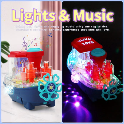 Interactive Sensory Boat Toy for Toddlers 2+ – Underwater Ocean Theme with Fish & Coral, Rotating Scroll Screen & Music, Educational Sensory Stimulation Play Toy for Boys & Girls, Birthday Gift