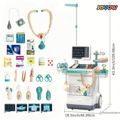 Kids Doctor Kit Medical Cart Set – Movable Toy Trolley with Stethoscope, Thermometer & Medical Accessories, Doctor Nurse Role Play Toy, Birthday Gift for Boys & Girls Ages 3+