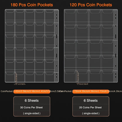 300-Pocket Coin Collection Book with Lock - Fireproof Holder, 72 Currency Sleeves, Coin Organizer Album for Pennies, Bills & Stamps | Complete Collector Supplies Set - Black