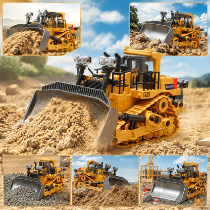 9-channel Remote Control Bulldozer, 2.4GHz RC Multifunctional Engineering Vehicle Toy, Preferred For Outdoor And Indoor Interactive Play With Alloy Metal Cover, Lightweight, Halloween, Thanksgiving, Christmas, Birthday, New Year Gifts