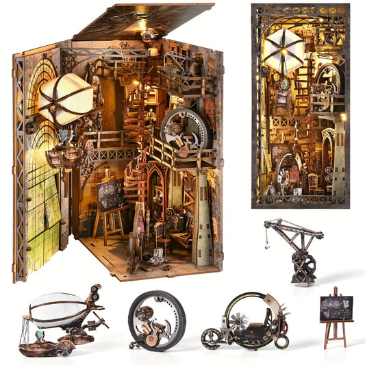 Book Nook Kit DIY Wooden 3D Puzzle Corner Alley Bookshelf Insert Miniature Street Scene Home Decor Handmade Gift for Adults Teens Halloween Christmas Birthday