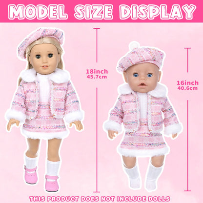18 Inch Doll Knitted Clothes Outfit Set with Hat Jacket Skirt Shoes Socks Sunglasses Lipstick – Complete Baby Doll Accessories for 16-18 Inch Dolls Playing House Gift for Girls Birthday Christmas