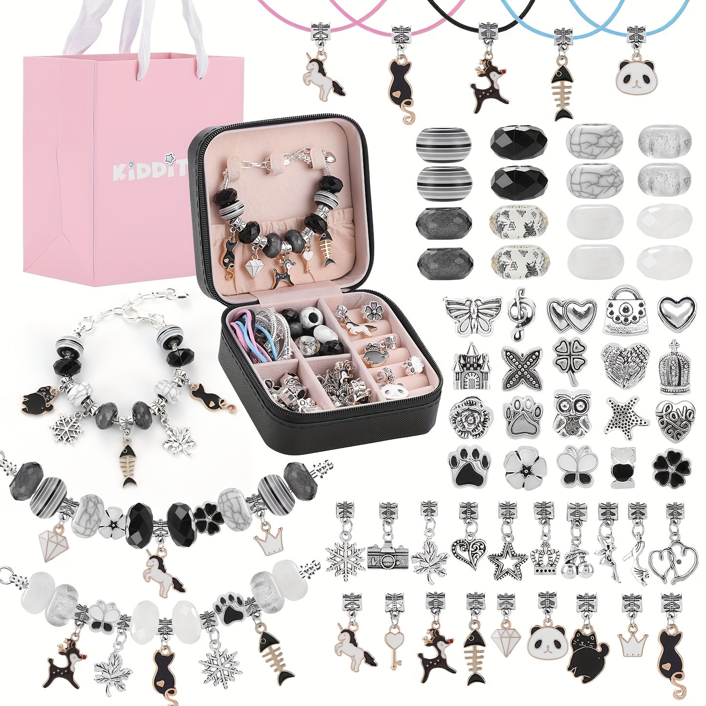 Pink Gifts for Girls - Pink Bracelet Making Set (with A Pink Portable Jewelry Box),Unicorn/Mermaid Crafts, Jewelry Making Crafts for Girls Aged 18+, Birthday Christmas Jewelry Gifts, Christmas Day, CNY, Graduation Gifts, Handmade Jewelry