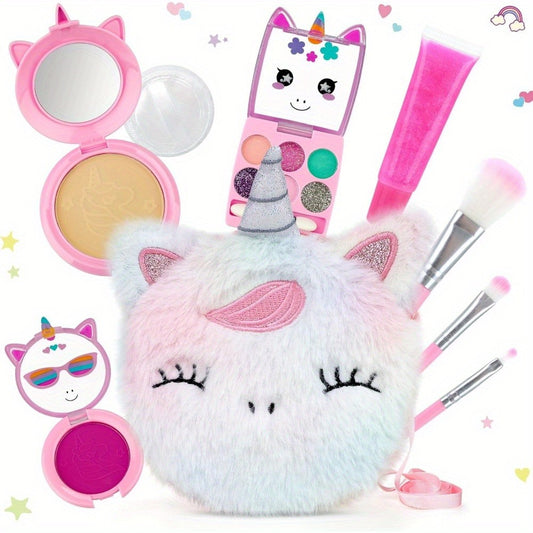 Kids Pretend Makeup Set - Non-Toxic, Washable, with Crossbody Coin Purse, Princess Dress Up Set, Role Play, for Girls Ages 3-12 - Birthday, Christmas Gift