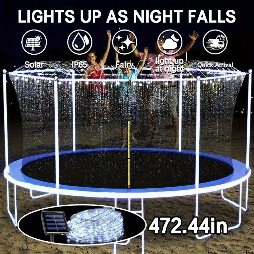 Solar LED Trampoline Lights for Kids & Adults – 50/100 LEDs Colorful Rope Lights, 8 Modes, IP65 Waterproof, Fits 8-16 Ft Trampolines, Outdoor Safety Glow Light