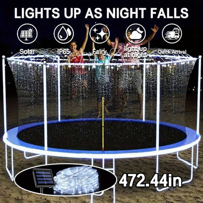 Solar LED Trampoline Lights for Kids & Adults – 50/100 LEDs Colorful Rope Lights, 8 Modes, IP65 Waterproof, Fits 8-16 Ft Trampolines, Outdoor Safety Glow Light
