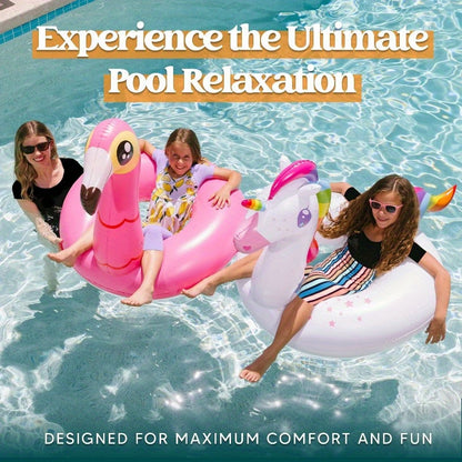 SYNCFUN 2-Pack Flamingo Unicorn Pool Float - Fun Beach Floaties, Inflatable Swimming Pool Tubes Party Balloons Toys, Lake Beach Floaty Swim Rings Summer Pool Raft Lounger for Adults & Youngsters Helloween Christmas