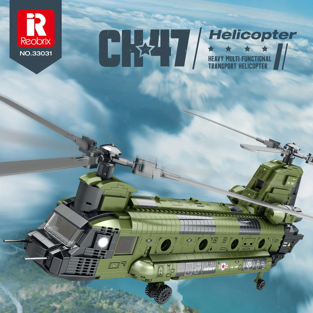 Chinook Helicopter Building Blocks Set 1622 Pcs – US Military CH-47 Transport Helicopter MOC Model Kit for Adults & Teens, Military Aircraft Display Build, Christmas Birthday Gift for Aviation Fans
