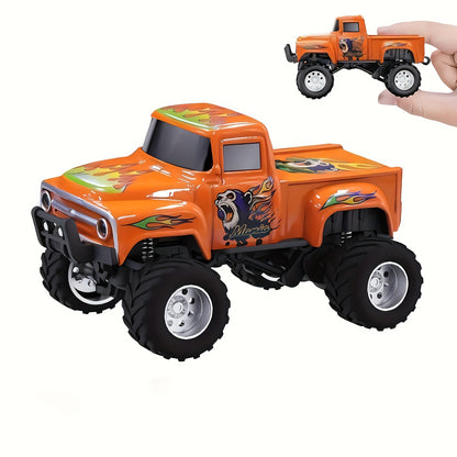 1:64 Scale Die-Cast Remote-Controlled Monster Truck | High-Speed Off-Road Vehicle with Headlights, 2.4GHz Wireless Remote Controller, LED Lights, Die-cast Body, Multiple Control Modes, Adjustable Speed/Steering, Ideal Toy Gift for Boys, Girls