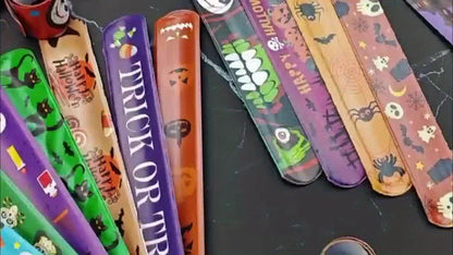 MEZHOBBY 54/100pcs Halloween Slap Bracelets, Halloween Party Gifts for Children, Halloween Treat Toys for Boys And Girls, Halloween Goodie Presents