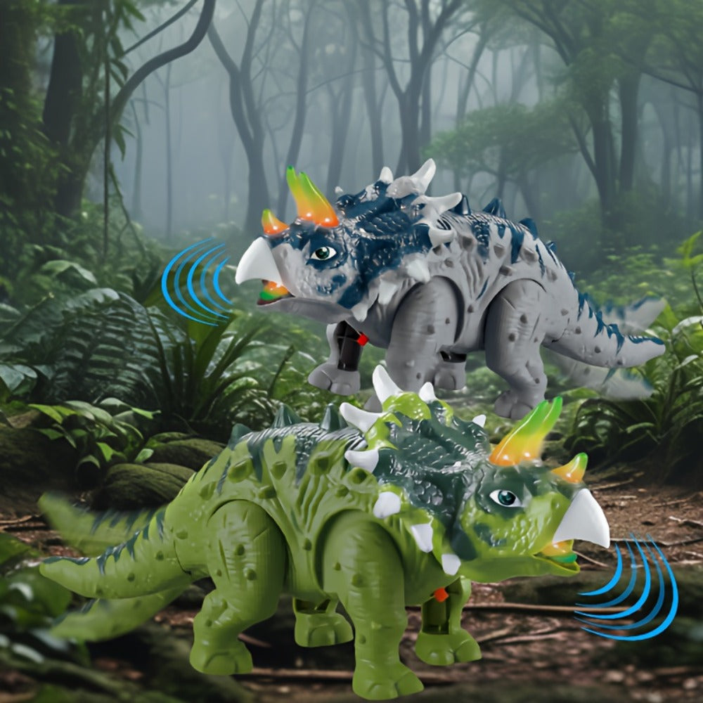 Triceratops Dinosaur Toy That Walks, Lights Up & Roars – Electric Dino Toy for Boys & Girls, Birthday Halloween Christmas Gift, Green / Gray