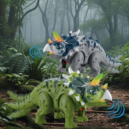 Triceratops Dinosaur Toy That Walks, Lights Up & Roars – Electric Dino Toy for Boys & Girls, Birthday Halloween Christmas Gift, Green / Gray