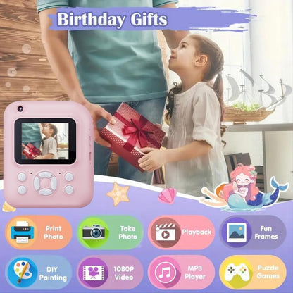Kids Instant Print Camera 3-in-1 with MP3 & Games – 10x Zoom, 2.4" HD Screen, 32GB Card, Prints Photos in 1 Second, Birthday & Holiday Gift for Girls & Boys