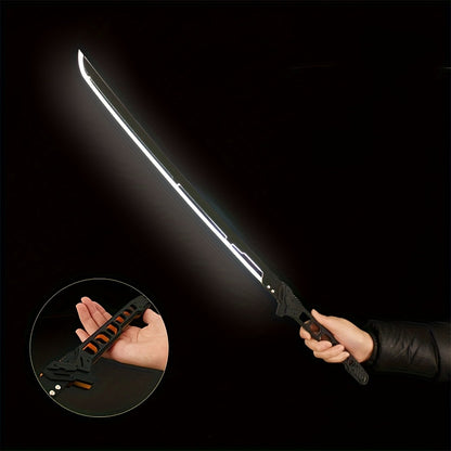 LED Cyberpunk Katana Prop 80cm Acrylic Luminous – 1:1 Scale Sci-Fi Glowing Sword for Cosplay Halloween Masquerade Party Display Collectible Blunt Safe Red Orange Green
