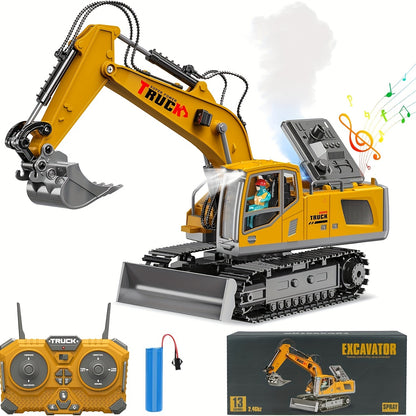 Remote Control Excavator Construction Toys For Boys, 1200mAh RC Excavator Toy With Metal Shovel & Light, 13CH Excavator Toys For Boys 8+ Year Old Kids 2024 Christmas Birthday Gift, 120+Mins