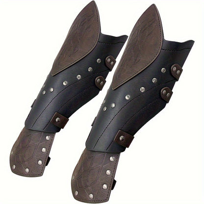 Two-Pack Medieval Embossed Artificial Leather Elf Arm Guards, Fantasy Role-Playing Buckle Armor, Halloween Knight  Gloves