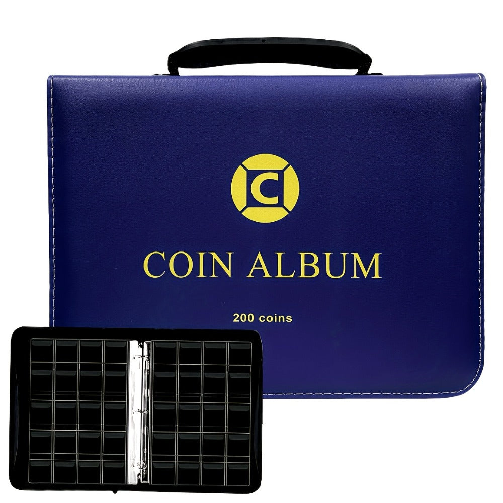 Coin Collection Book with Zipper & Handle 200/320 Pockets – 10/20 Page Coin Storage Album for Currency & Commemorative Coins, Fits 20/25/27/30mm Coins, Black & Blue