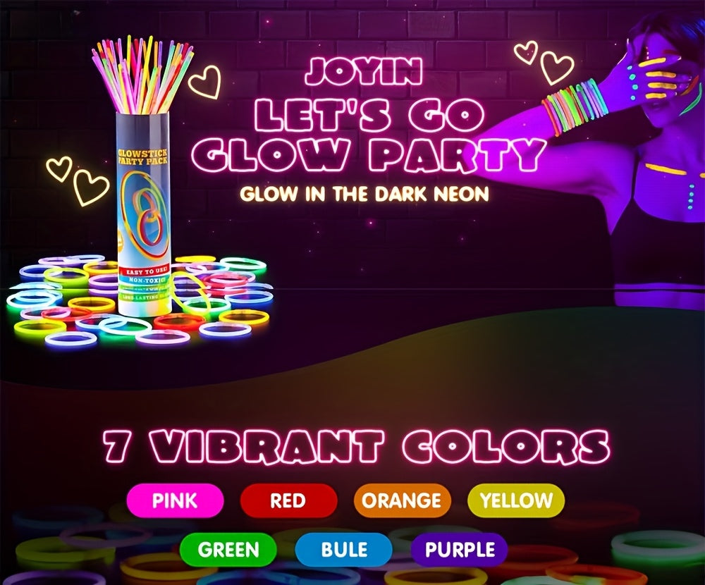 144pcs 8" Glow Sticks Can Glow In The Dark For 10-14 Hours, 7 Vibrant Colors, Bracelets Necklaces, Christmas, Halloween Glow Party Supplies Pack, Football Party Supplies, Multi-Item Party Favor Packs