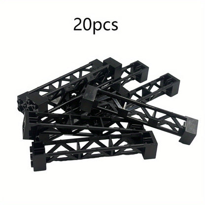Compatible Pillar Support Bricks 20pcs Black – 2x2x10 Column Rod Blocks for Train Car Girder City Models, LEGO-Compatible Parts 58827 95347, MOC Building Accessory for Kids & Adult Builders