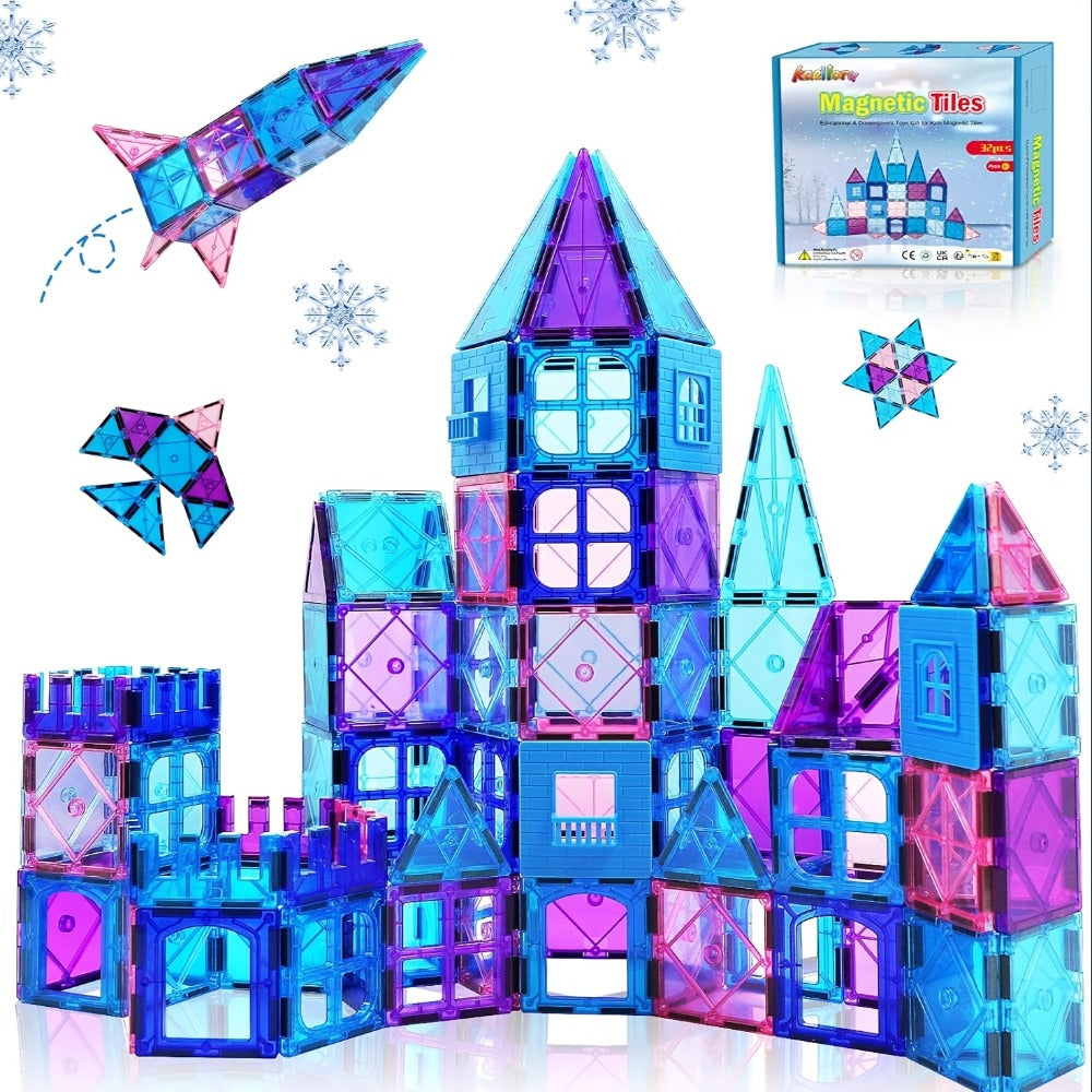 Magnetic Tiles Building Set 32 Pcs – 3D Magnetic Building Blocks for Kids Ages 3-8, Princess Castle Construction Toy for Boys & Girls, STEM Educational Gift for Birthday Christmas