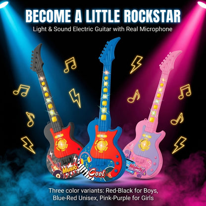 Kids Electric Guitar Toy with Microphone, Musical Instrument Toy with Light And Sound, Guitar for Toddlers 3-8, Birthday Gift for Boys Girls