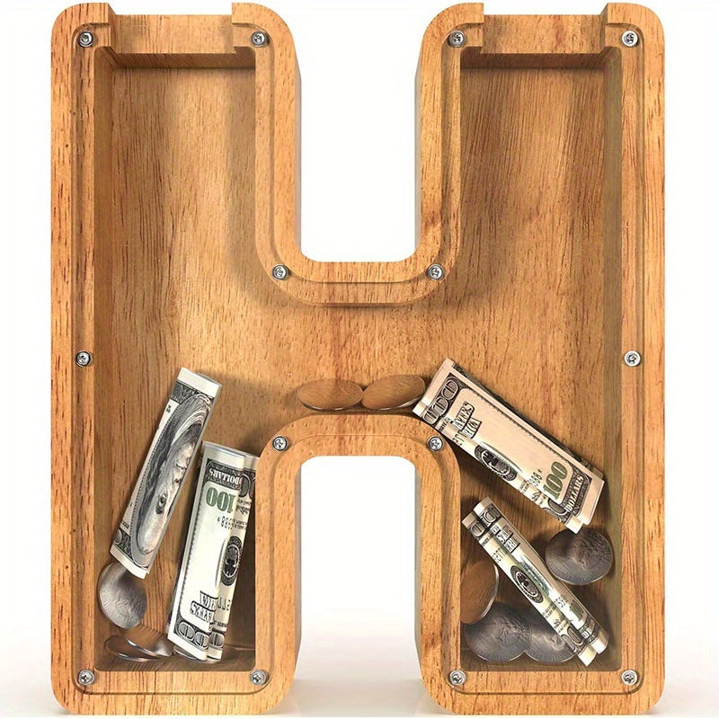 26 Wooden Letter Penny Bank, Penny Bank for Adults, Alphabet Money Bank, Safe & Durable Savings Box Coin Bank Birthday Gift