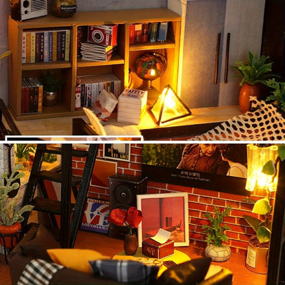 Miniature Apartment Dollhouse Kit with Protective Cover Handmade 3D Puzzle DIY House Furniture Accessories Home Decor Gift for Adults Teens Birthday Christmas Anniversary