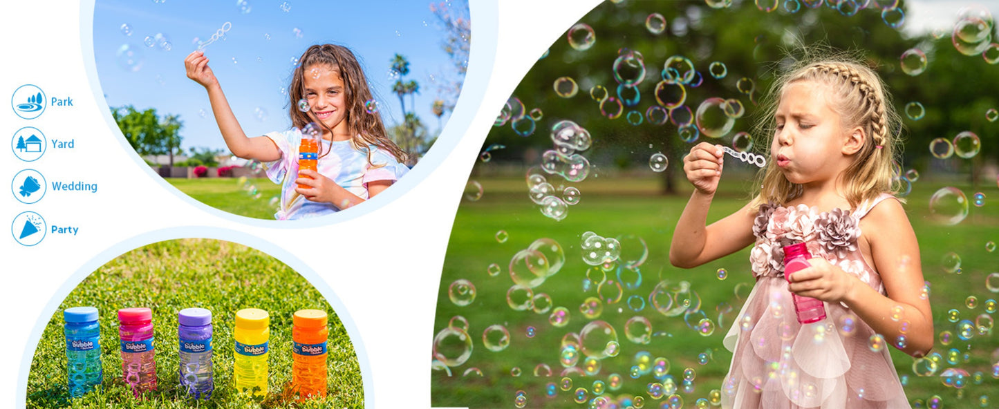 Bubble Bottles with Wands Party Favors 6, 12 or 24 Pack – 4oz Bubble Solution for Kids Ages 3+, Birthday Party Supplies, Outdoor Summer Toys & Wedding Favors