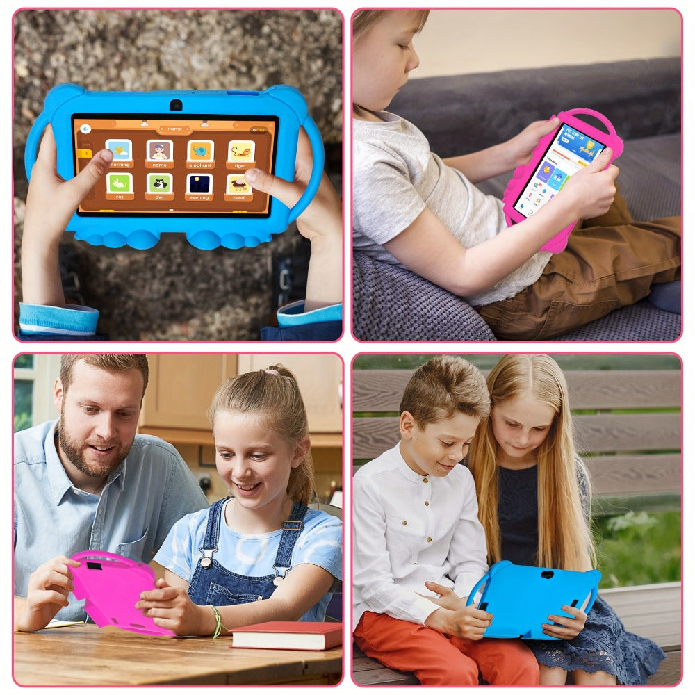 Tibuta 7 Inch Android 12 Kids Tablet – 32GB ROM, 4GB RAM, 2.4G WiFi, GMS, Eye Protection Display, Parental Control, Dual Cameras, Shock-Resistant Cover, Pink, Birthday Christmas Gift for Kids