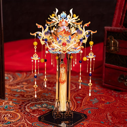 Elegant MU Small Phoenix Crown 3D Metal Puzzle - Vibrant Blue & Golden, Intricate Design with Beads & Tassels - Ideal Birthday or Christmas Gift for Boyfriend or Girlfriend