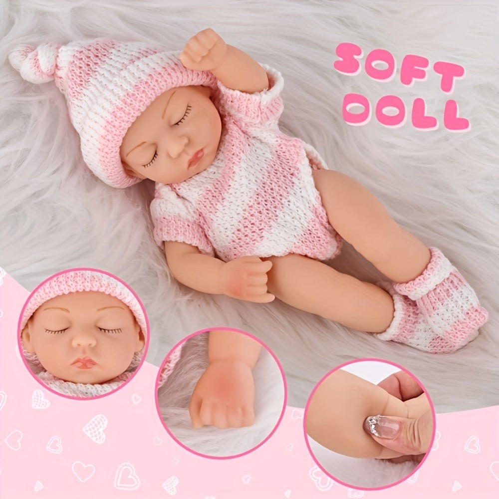 Twin Baby Doll Set 2 Pcs 7 Inch Simulated Reborn Newborn Dolls – Adorable Lifelike Mini Twin Dolls Included, Cute Holiday Birthday Gift for Kids Girls Ages 3+