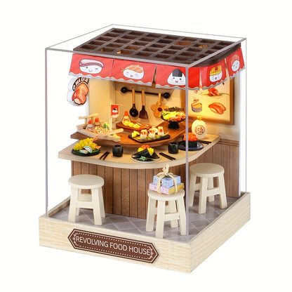 1pc DIY Wooden  Dollhouse Kit with Dust Cover Puzzle Handmade Toy Tiny House-Home Decorations Christmas Thanksgiving Birthday Gift (without Glue Batteries)