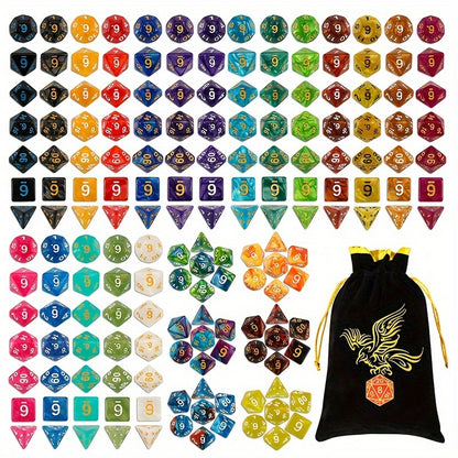 DND Double-Colors Polyhedral Dice Sets for Dungeons And Dragons D&D RPG MTG Table Games D4 D6 D8 D10 D% D12 D20 25 Colors Dice with 1 Large Flannel Bag, 25 X 7 (175pcs)