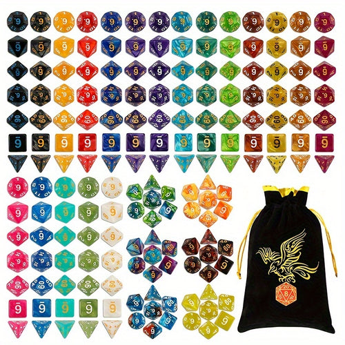 DND Double-Colors Polyhedral Dice Sets for Dungeons And Dragons D&D RPG MTG Table Games D4 D6 D8 D10 D% D12 D20 25 Colors Dice with 1 Large Flannel Bag, 25 X 7 (175pcs)