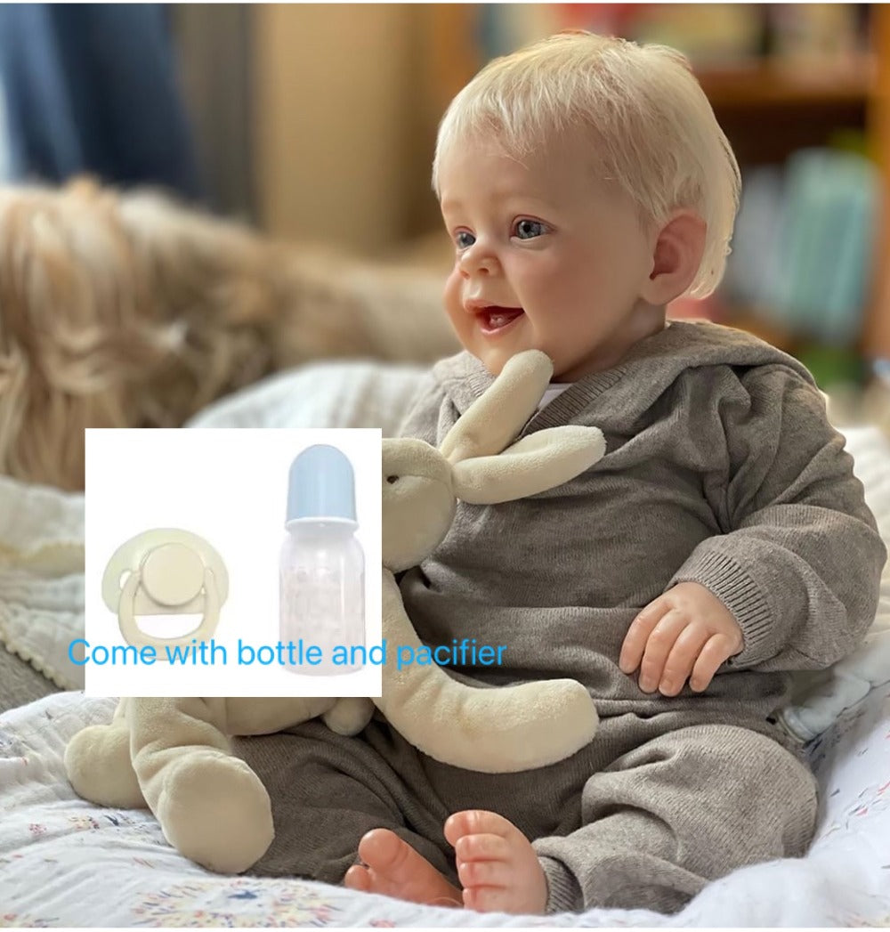 Reborn Baby Boy Doll 24 Inch Lifelike Realistic Newborn Soft Cloth Body Vinyl Limbs Hand-Rooted Hair Weighted Gift Set for Girls Kids Collectors