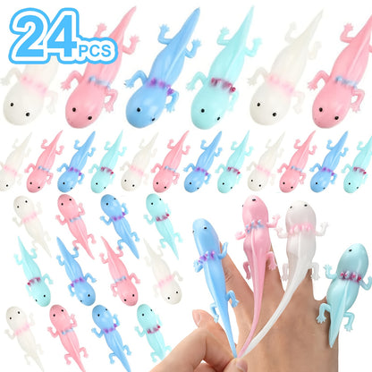 24pcs Axolotl Slingshot Sensory Fidget Toy Cute Axolotl Party Favors Axolotl Squishy Axolotl Gifts For Child Toys Axolotl Birthday Party Amphibiously Gifts Decorations, Finger Puppet Toy.