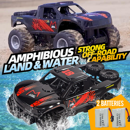 RC Trucks 4x4 Offroad Waterproof 1:16 Amphibious Remote Control Car with 2 Rechargeable Battery 4WD All Terrain Monster Truck RC Car for Boys 4-7 gift present