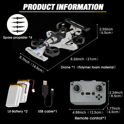 Mini Air & Land Drone Car with Collision Avoidance – 2-in-1 RC Quadcopter & Ground Vehicle for Kids Beginners, Stable Flight, USB Rechargeable, Safe Indoor Flying Toy Gift for Boys Girls