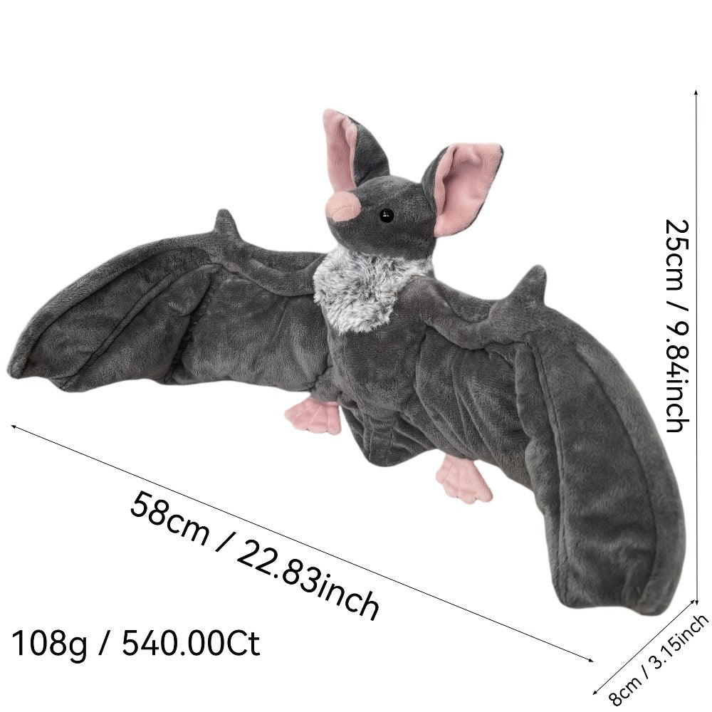 Giant Bat Plush Stuffed Animal 23" Wingspan — Soft Grey Spooky Bat Toy, Halloween Decor for Home Bedroom Car, Cute Creepy Gift for Kids Adults Animal Lovers