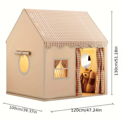 1 Indoor/ Outdoor Play Tent - Lovely Checked Cabin Style, Polyester, Perfect for Home Decor, Casual Entertainment and Role Playing Games. Perfect for Holiday Gifts, Holiday Decorations and Family Parties (Excluding Lights and Toys)