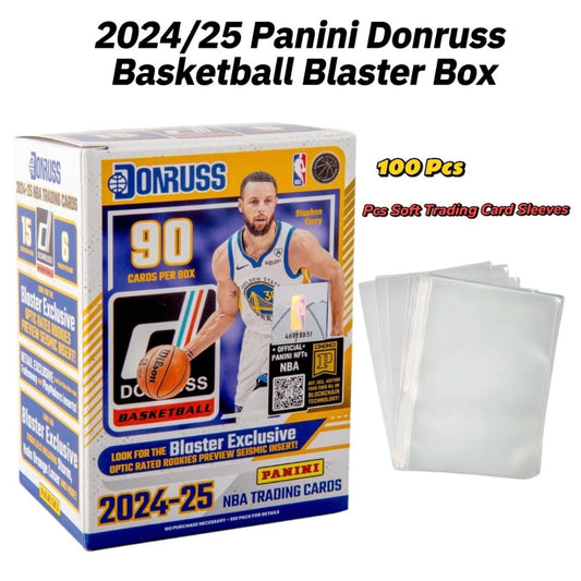 NBA Blaster Box 2024-25 Panini Donruss Basketball – Factory Sealed 6 Packs 90 Cards, Holo Laser Rookies & Inserts, Collector Gift for NBA Fans + 25ct Toploaders