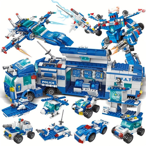 City Police Building Blocks Set 700 Pieces – Patrol Car Truck with Action Figures, Brick Toy for Boys Role Play STEM, Birthday Christmas Halloween Thanksgiving Gift Ages 6 7 8 9 10