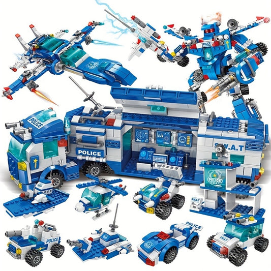 [24H Ship] 700pcs Department Car Building Blocks, City Patrol Police Toy, Vehicle Truck Action Figures Brick Toys For Children, Role-Play Toys For Boys, Halloween, Thanksgiving Day, Christmas Gift, Random Ship With Blue/ Black Color