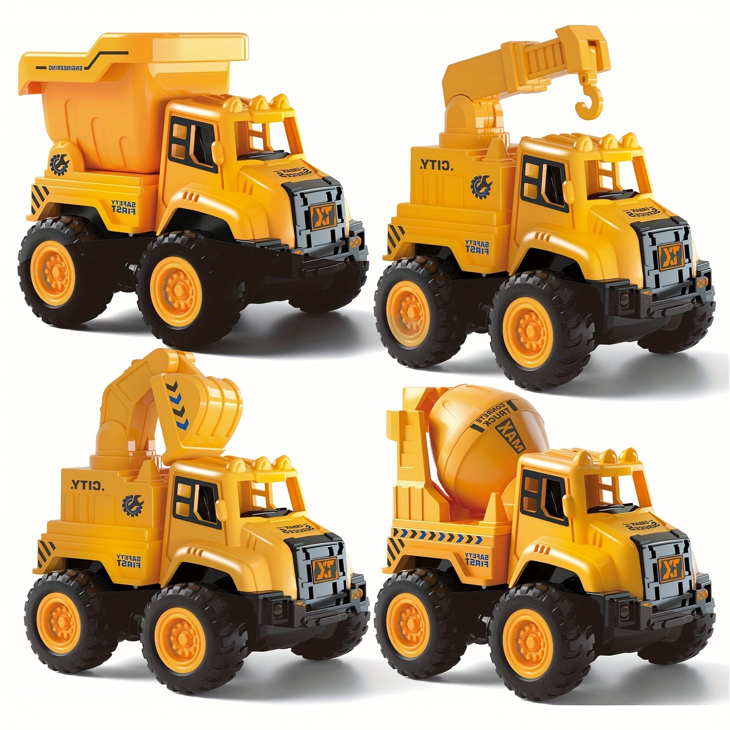 4pcs STEM Children's Construction Toy Vehicle Kit, Sandbox Excavator Construction Truck Dump Crane Cement Mixer, Encourages Hands-on Learning Imaginative Play-Perfect Gift for Halloween, Christmas