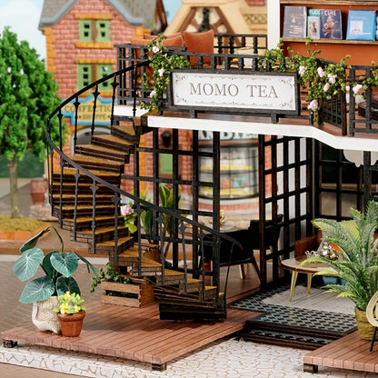 Handmade 3D House Puzzle, Wooden Retro Miniature Building Scene Model House, Exquisite Birthday Gift Festival Gift No Glue/Battery Required