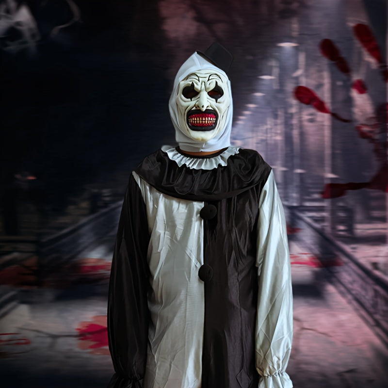 1pc Horror Clown Mask - Menacing Halloween Costume With Pale Light Beige-like Base, Latex Mask For Costume Parties, Haunted House, Easy-to-Wear Horror Face Mask For Adults & Teens, Halloween Mask, Costume Party Accessory, Scary Aesthetic