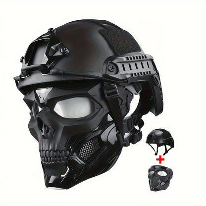 FAST Tactical Helmet & Skull Mask Set ABS Adjustable Knob for CS Paintball Airsoft – Cosplay Halloween Rave Party Photo Prop Bar Club Music Festival Gift, Black