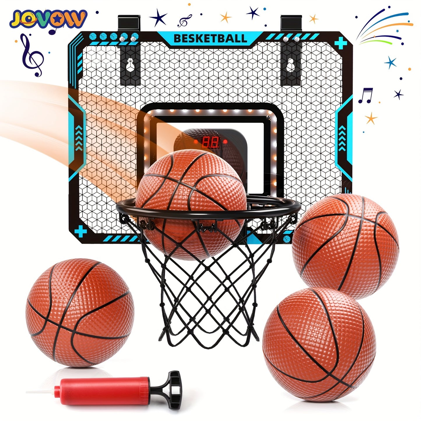 Door Basketball Hoop Set for Kids & Adults – Indoor Outdoor Mini Basketball Stand with LED Lights, Electronic Scoreboard & 4 Basketballs, Perfect Birthday & Christmas Gift for Boys and Girls