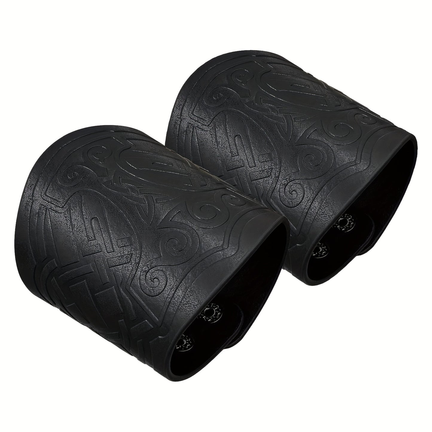 2pcs Viking Embossed Faux Leather Cuff Bracelets - Norwegian Vintage Wristbands with Nordic Mjolnir & Vegvisir Designs